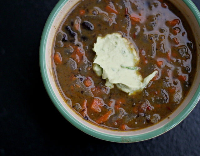 Chipotle Black Bean Soup with Avocado Cream