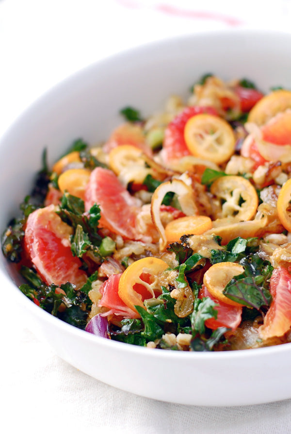 Farro Salad with Kumquats, Blood Orange, and Kale