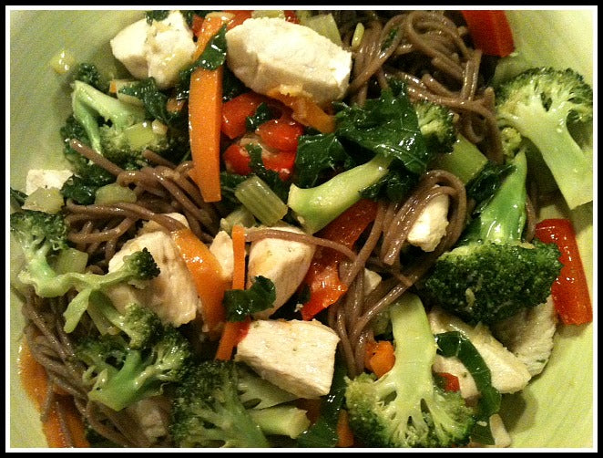 Ginger Chicken with Sauteed Vegetables and Buckwheat Noodles (Gluten Free)