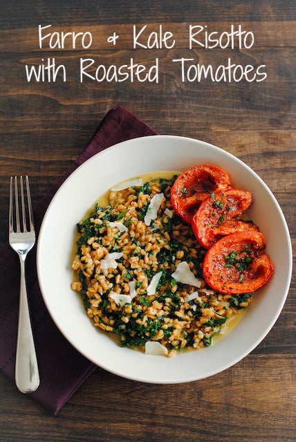 Farro &amp; Kale Risotto with Roasted Tomatoes