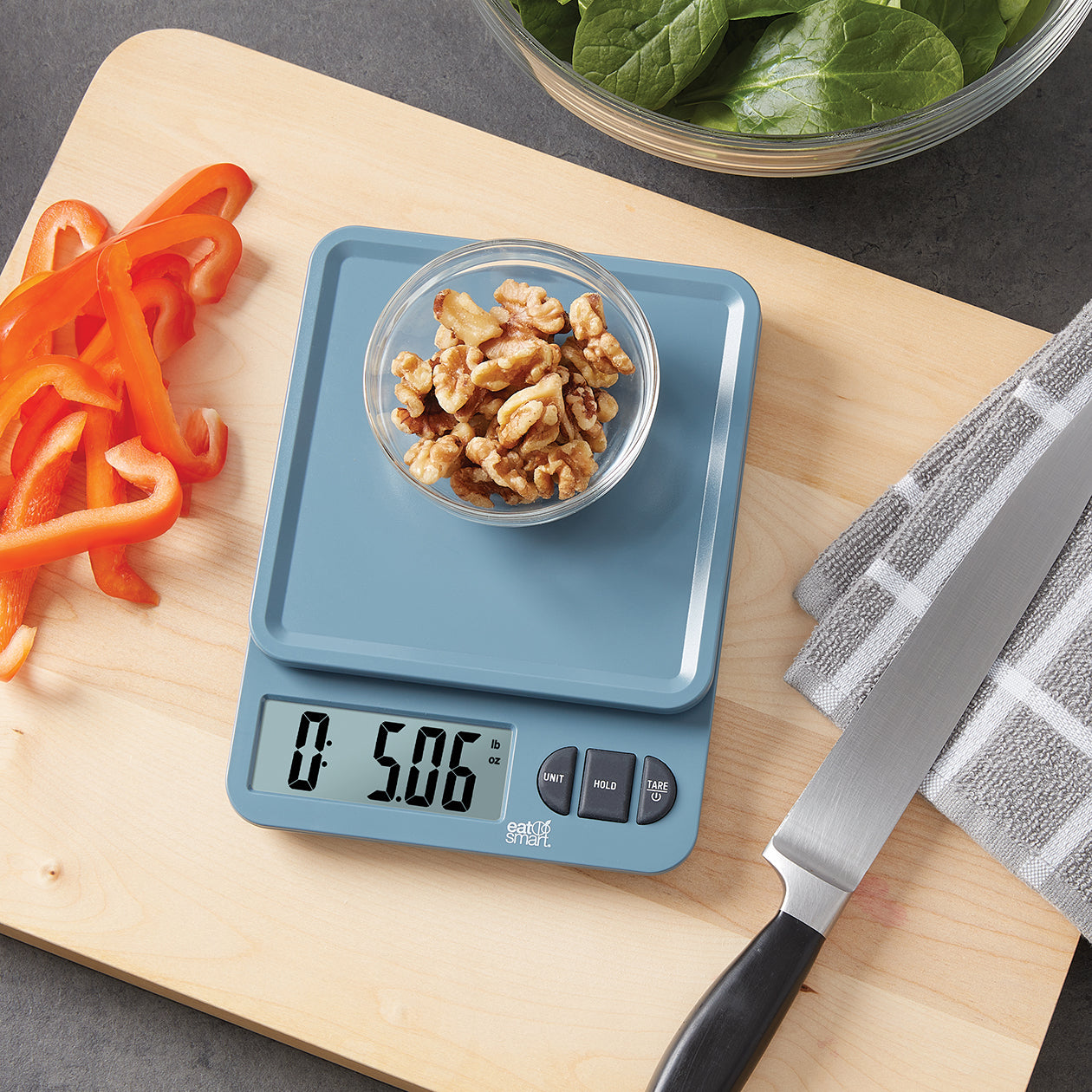 Plastic Food Scale with 11lb Glass Platform and Tare in Blue